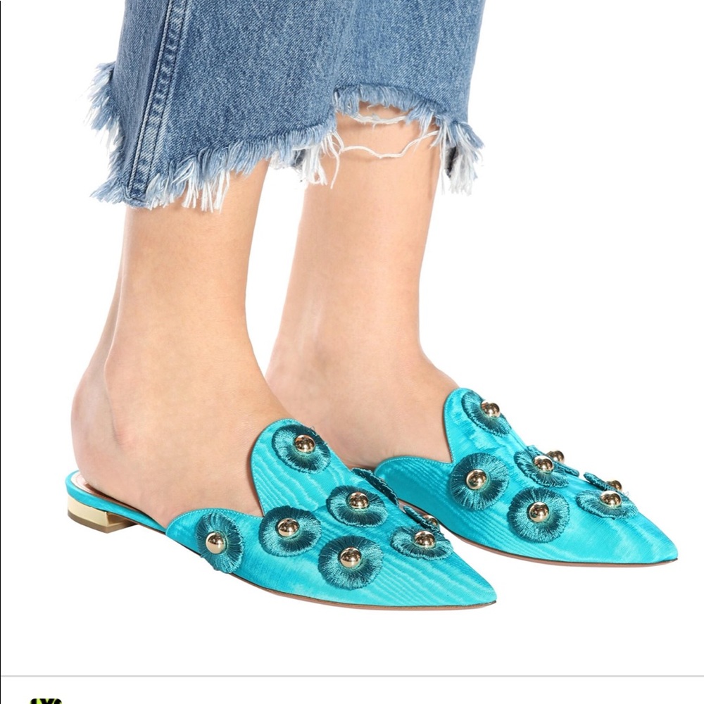 Teal aquazzura sunflower mules